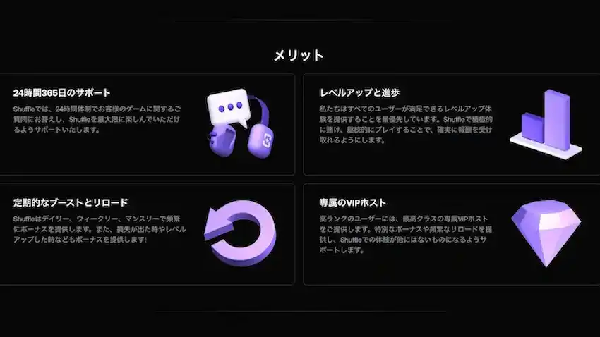 シャッフルカジノ　カスタマーサポート画面の画像