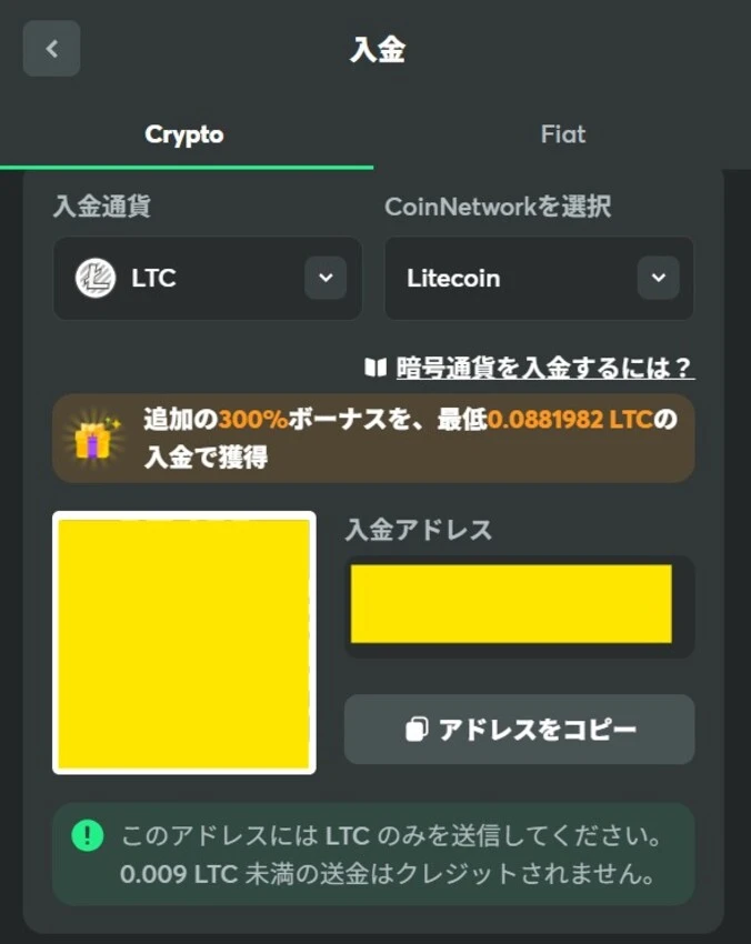 BCゲームの入金方法ステップ3