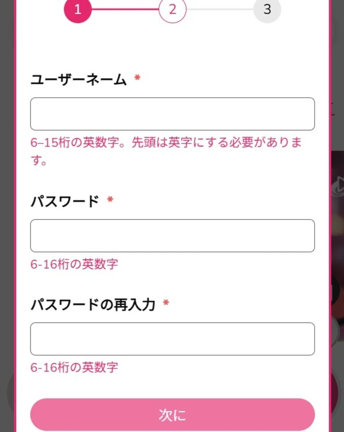 ミラクルカジノ登録ステップ2 (ログイン情報を入力)
