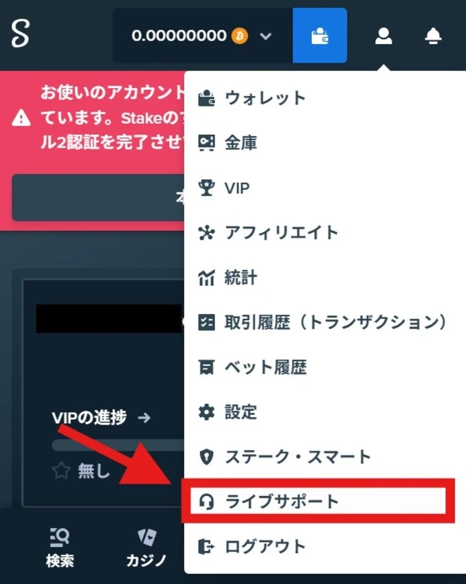 ステークカジノのサポート体制 (ライブチャットにアクセス)