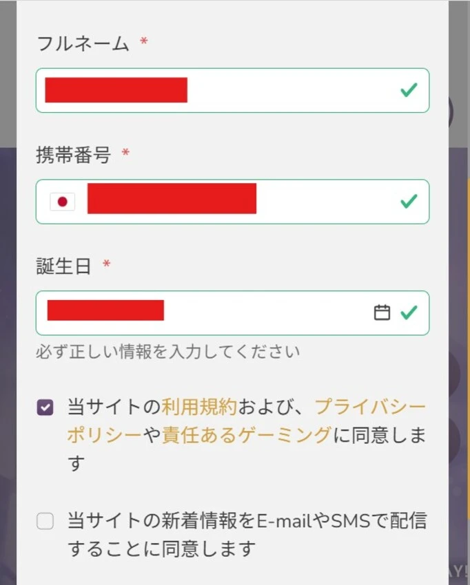 ワンダーカジノ登録ステップ4
